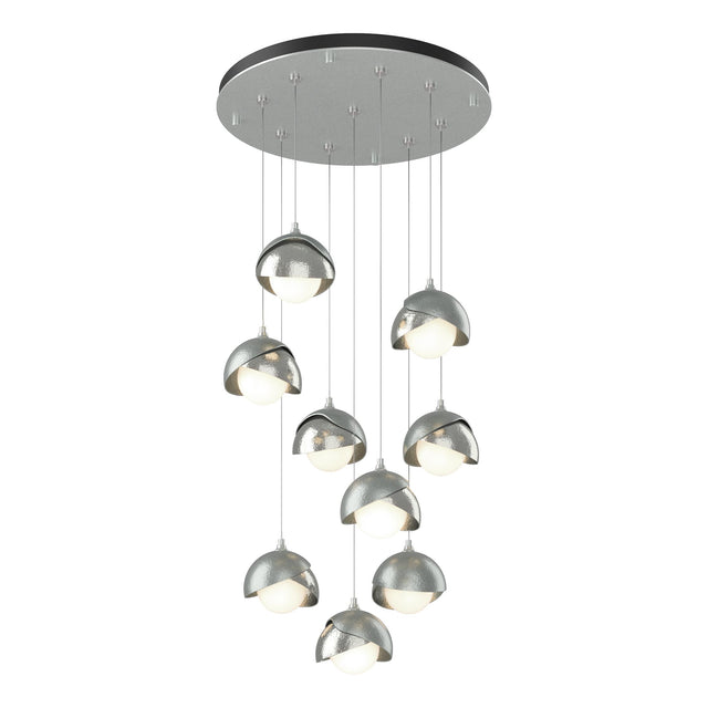 Hubbardton Forge 2022 Vintage Platinum Sterling Opal Glass (GG) Standard Brooklyn 9-Light Double Shade Pendant