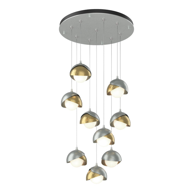 Hubbardton Forge 2022 Vintage Platinum Modern Brass Opal Glass (GG) Standard Brooklyn 9-Light Double Shade Pendant