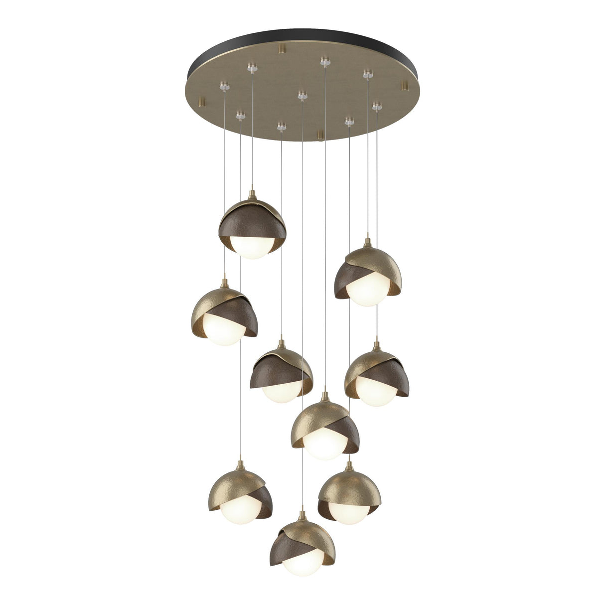 Hubbardton Forge 2022 Soft Gold Bronze Opal Glass (GG) Standard Brooklyn 9-Light Double Shade Pendant