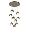 Hubbardton Forge 2022 Soft Gold Dark Smoke Opal Glass (GG) Standard Brooklyn 9-Light Double Shade Pendant