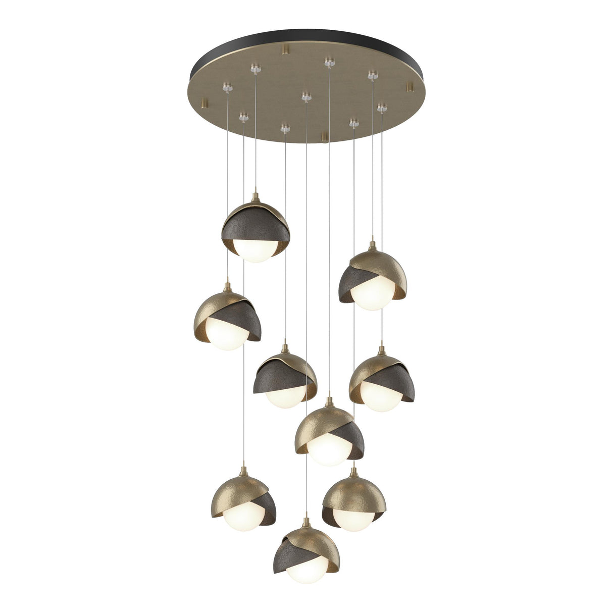 Hubbardton Forge 2022 Soft Gold Dark Smoke Opal Glass (GG) Standard Brooklyn 9-Light Double Shade Pendant