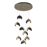 Hubbardton Forge 2022 Soft Gold Black Opal Glass (GG) Standard Brooklyn 9-Light Double Shade Pendant
