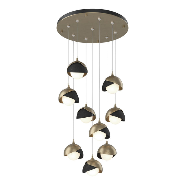 Hubbardton Forge 2022 Soft Gold Black Opal Glass (GG) Standard Brooklyn 9-Light Double Shade Pendant