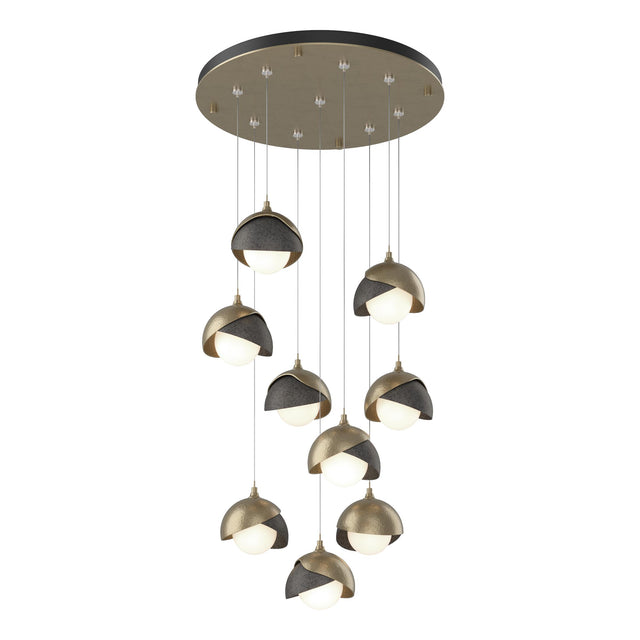 Hubbardton Forge 2022 Soft Gold Natural Iron Opal Glass (GG) Standard Brooklyn 9-Light Double Shade Pendant
