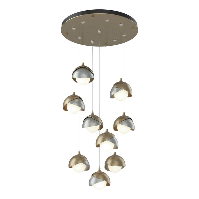 Hubbardton Forge 2022 Soft Gold Vintage Platinum Opal Glass (GG) Standard Brooklyn 9-Light Double Shade Pendant