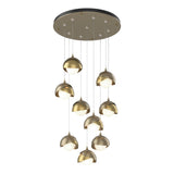Hubbardton Forge 2022 Soft Gold Modern Brass Opal Glass (GG) Standard Brooklyn 9-Light Double Shade Pendant