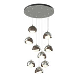 Hubbardton Forge 2022 Sterling Bronze Opal Glass (GG) Standard Brooklyn 9-Light Double Shade Pendant