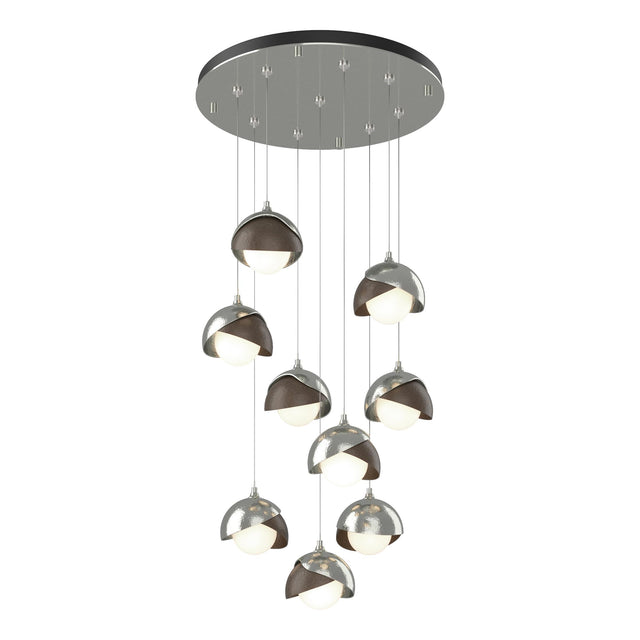 Hubbardton Forge 2022 Sterling Bronze Opal Glass (GG) Standard Brooklyn 9-Light Double Shade Pendant