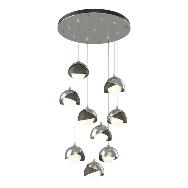 Hubbardton Forge 2022 Sterling Dark Smoke Opal Glass (GG) Standard Brooklyn 9-Light Double Shade Pendant