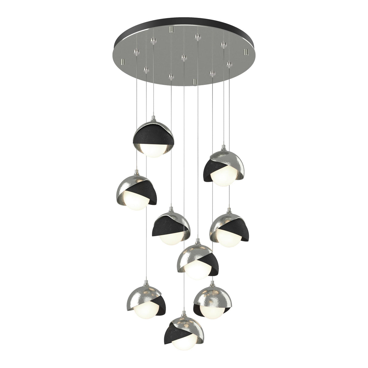 Hubbardton Forge 2022 Sterling Black Opal Glass (GG) Standard Brooklyn 9-Light Double Shade Pendant