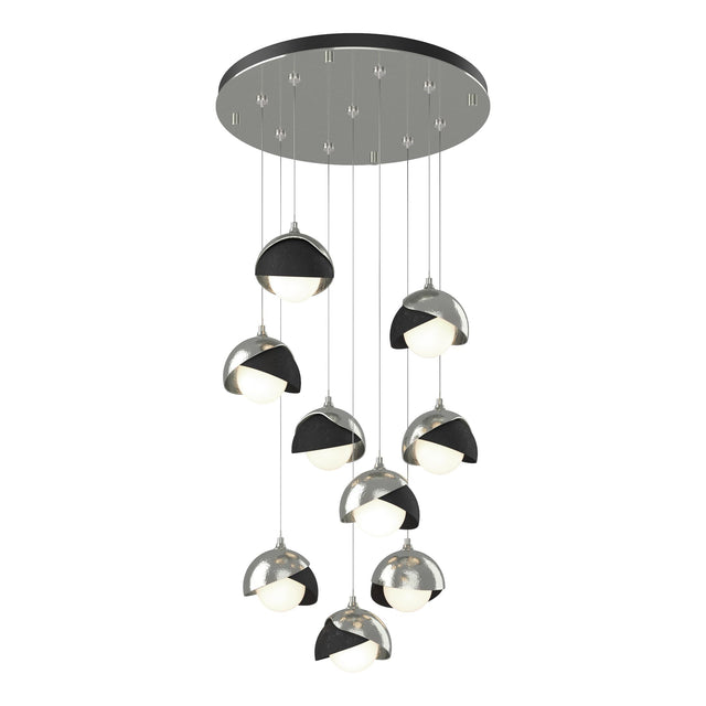 Hubbardton Forge 2022 Sterling Black Opal Glass (GG) Standard Brooklyn 9-Light Double Shade Pendant