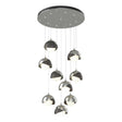 Hubbardton Forge 2022 Sterling Natural Iron Opal Glass (GG) Standard Brooklyn 9-Light Double Shade Pendant