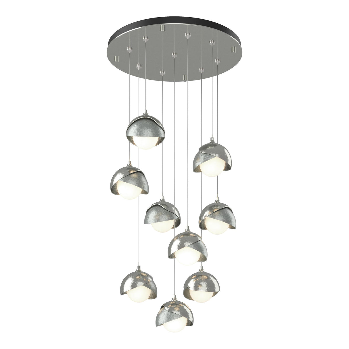 Hubbardton Forge 2022 Sterling Vintage Platinum Opal Glass (GG) Standard Brooklyn 9-Light Double Shade Pendant