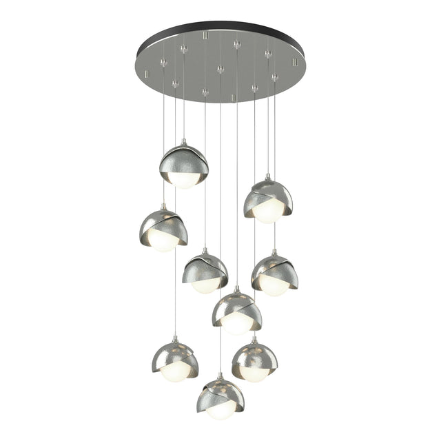 Hubbardton Forge 2022 Sterling Vintage Platinum Opal Glass (GG) Standard Brooklyn 9-Light Double Shade Pendant
