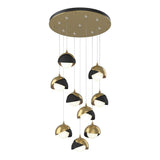 Hubbardton Forge 2022 Modern Brass Black Opal Glass (GG) Standard Brooklyn 9-Light Double Shade Pendant