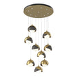 Hubbardton Forge 2022 Modern Brass Natural Iron Opal Glass (GG) Standard Brooklyn 9-Light Double Shade Pendant