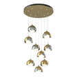 Hubbardton Forge 2022 Modern Brass Vintage Platinum Opal Glass (GG) Standard Brooklyn 9-Light Double Shade Pendant