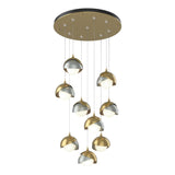 Hubbardton Forge 2022 Modern Brass Vintage Platinum Opal Glass (GG) Standard Brooklyn 9-Light Double Shade Pendant