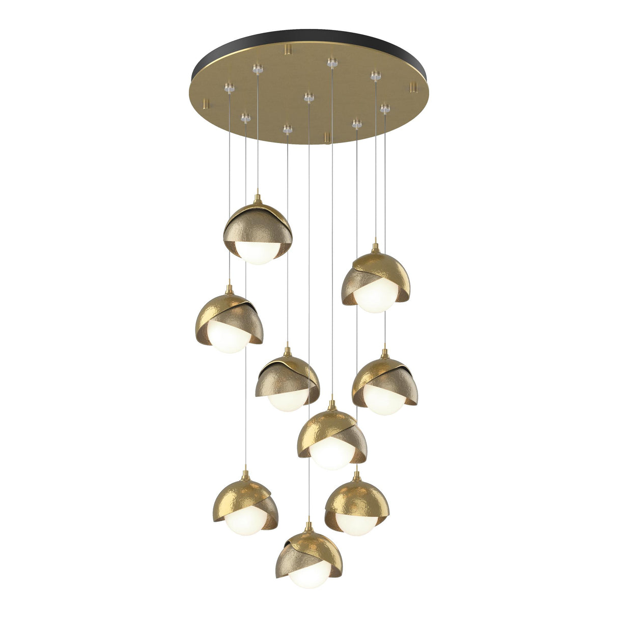 Hubbardton Forge 2022 Modern Brass Soft Gold Opal Glass (GG) Standard Brooklyn 9-Light Double Shade Pendant