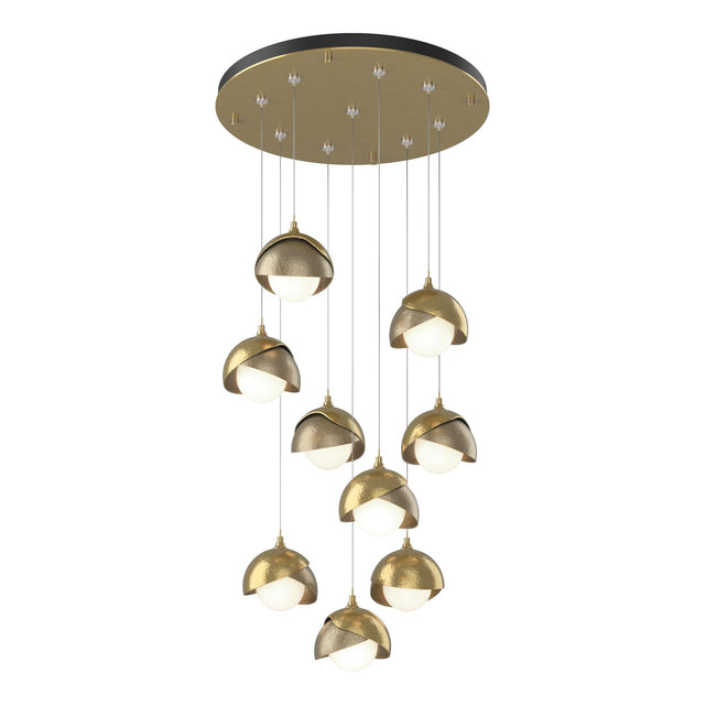 Hubbardton Forge 2022 Modern Brass Soft Gold Opal Glass (GG) Standard Brooklyn 9-Light Double Shade Pendant