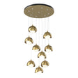 Hubbardton Forge 2022 Modern Brass Modern Brass Opal Glass (GG) Standard Brooklyn 9-Light Double Shade Pendant