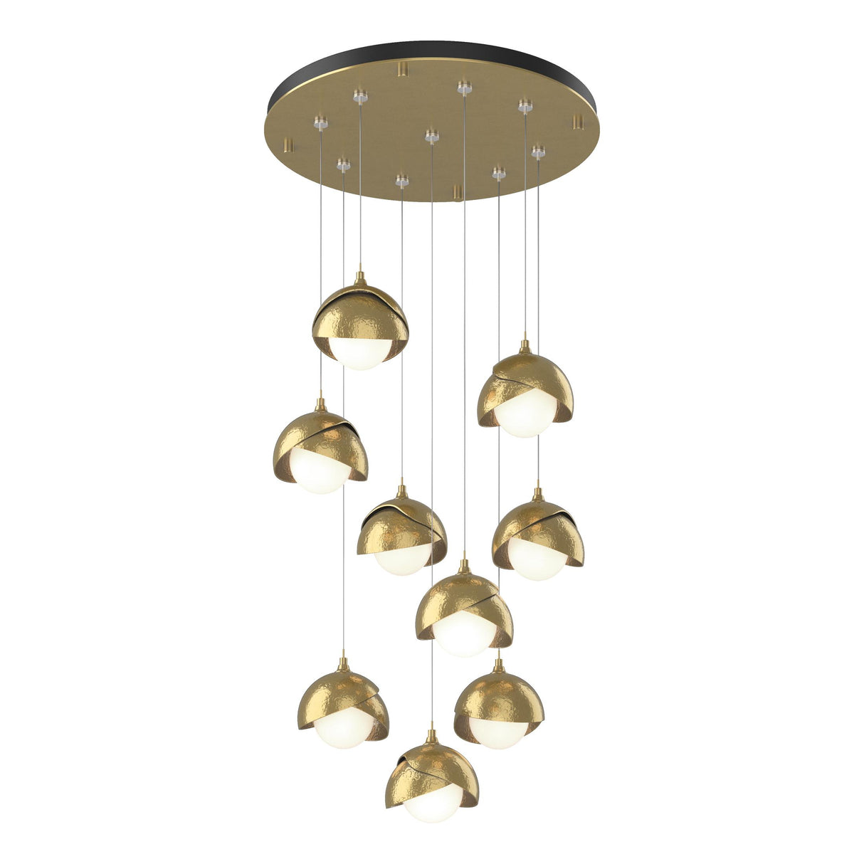 Hubbardton Forge 2022 Modern Brass Modern Brass Opal Glass (GG) Standard Brooklyn 9-Light Double Shade Pendant