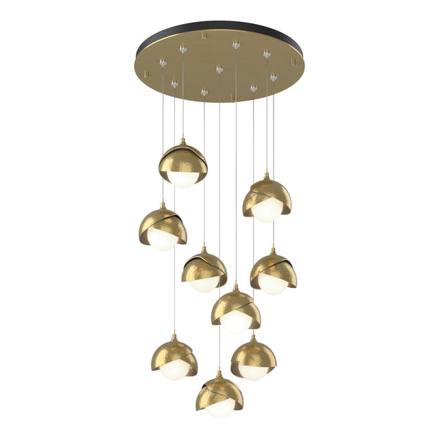 Hubbardton Forge 2022 Modern Brass Modern Brass Opal Glass (GG) Standard Brooklyn 9-Light Double Shade Pendant