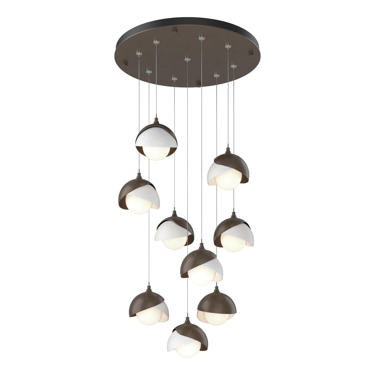 Hubbardton Forge 2022 Bronze White Opal Glass (GG) Standard Brooklyn 9-Light Double Shade Pendant