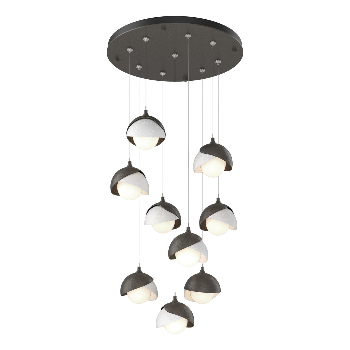 Hubbardton Forge 2022 Dark Smoke White Opal Glass (GG) Standard Brooklyn 9-Light Double Shade Pendant
