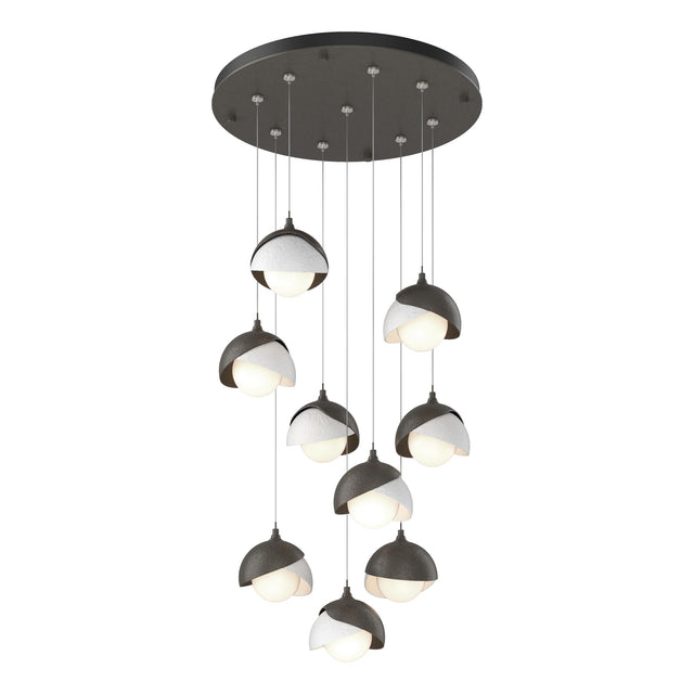 Hubbardton Forge 2022 Dark Smoke White Opal Glass (GG) Standard Brooklyn 9-Light Double Shade Pendant