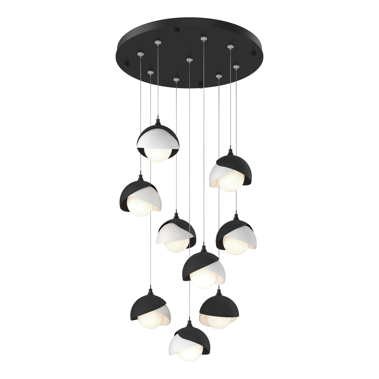 Hubbardton Forge 2022 Black White Opal Glass (GG) Standard Brooklyn 9-Light Double Shade Pendant