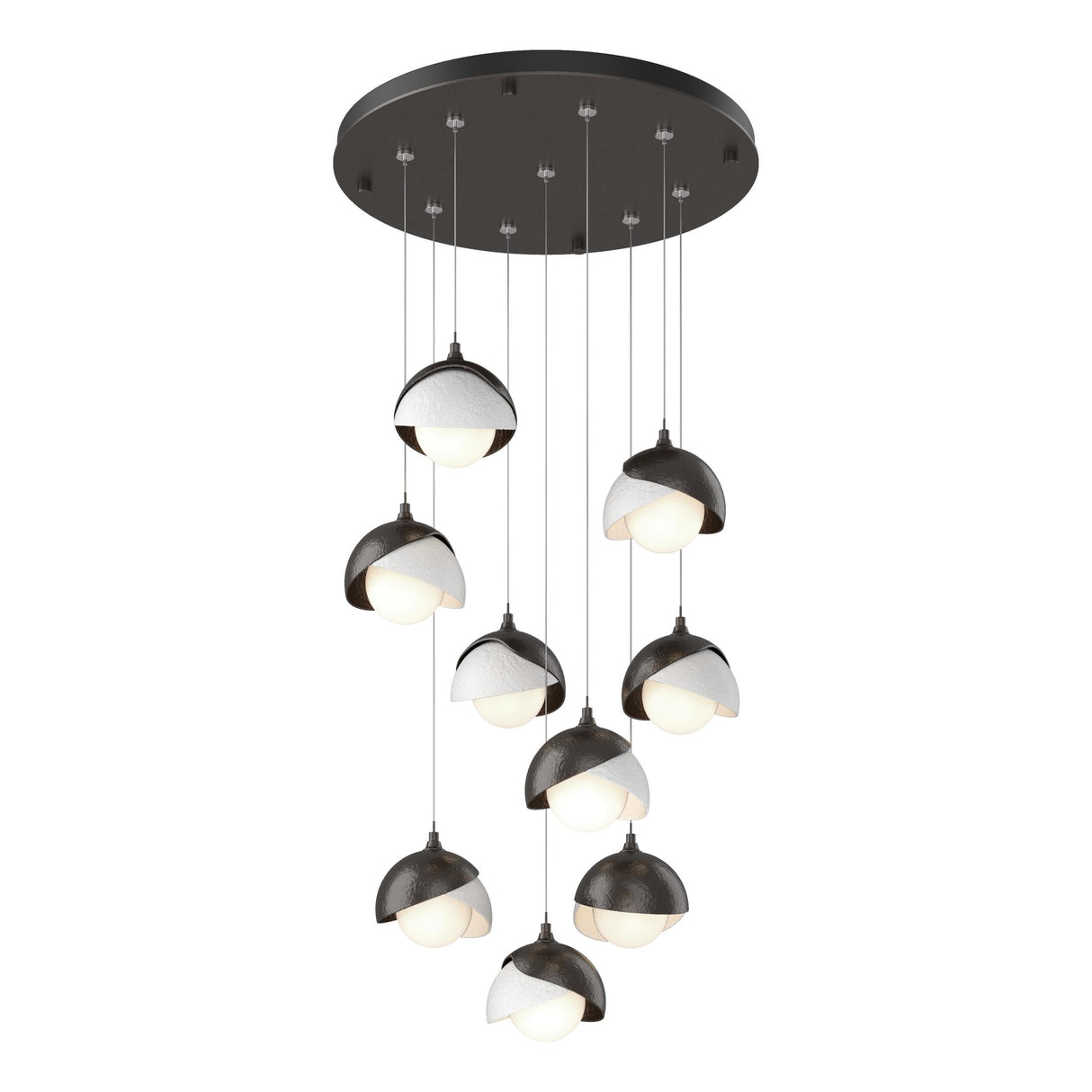 Hubbardton Forge 2022 Oil Rubbed Bronze White Opal Glass (GG) Standard Brooklyn 9-Light Double Shade Pendant