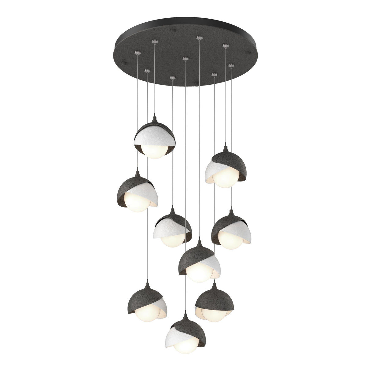 Hubbardton Forge 2022 Natural Iron White Opal Glass (GG) Standard Brooklyn 9-Light Double Shade Pendant
