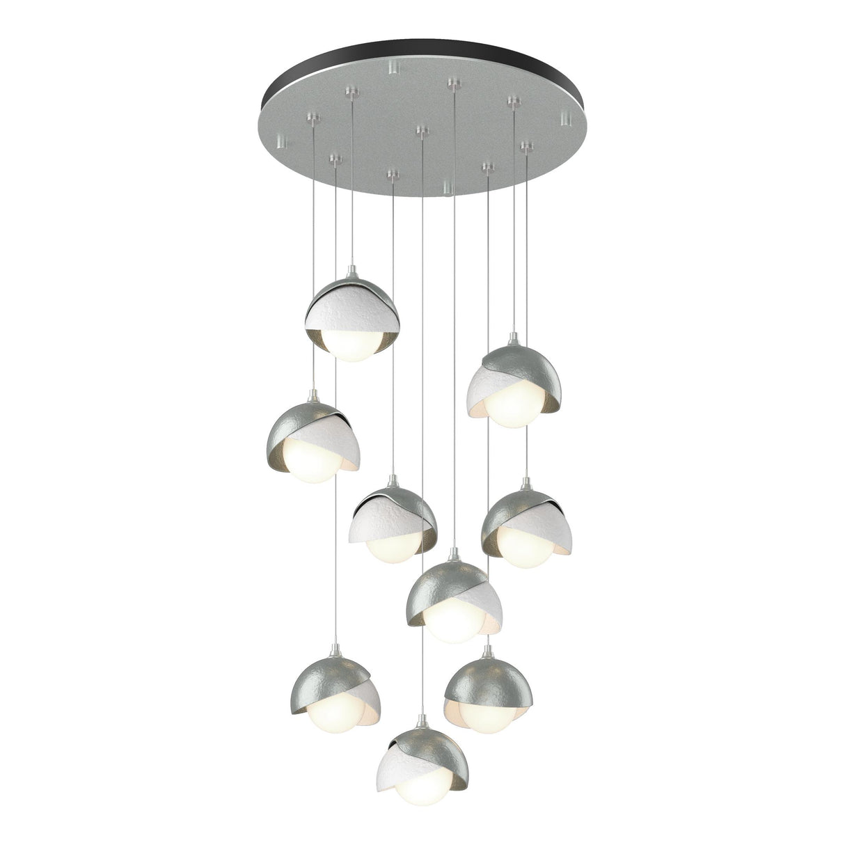 Hubbardton Forge 2022 Vintage Platinum White Opal Glass (GG) Standard Brooklyn 9-Light Double Shade Pendant