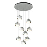 Hubbardton Forge 2022 Vintage Platinum White Opal Glass (GG) Standard Brooklyn 9-Light Double Shade Pendant