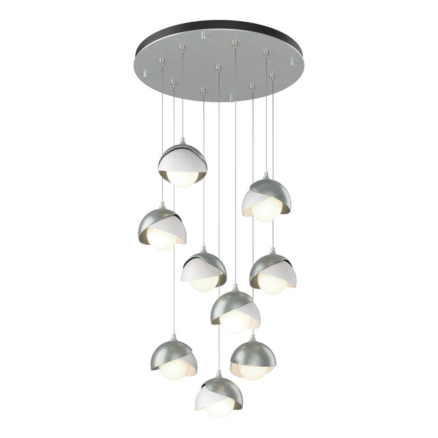 Hubbardton Forge 2022 Vintage Platinum White Opal Glass (GG) Standard Brooklyn 9-Light Double Shade Pendant