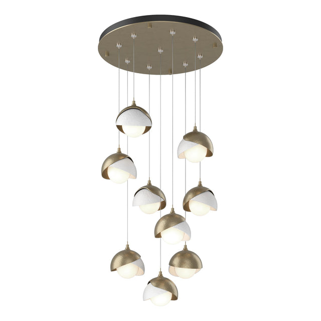 Hubbardton Forge 2022 Soft Gold White Opal Glass (GG) Standard Brooklyn 9-Light Double Shade Pendant