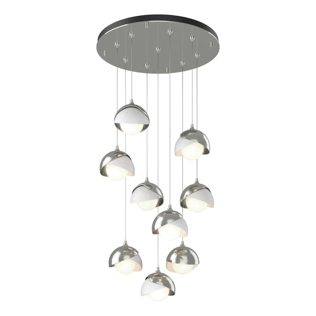 Hubbardton Forge 2022 Sterling White Opal Glass (GG) Standard Brooklyn 9-Light Double Shade Pendant