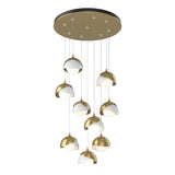 Hubbardton Forge 2022 Modern Brass White Opal Glass (GG) Standard Brooklyn 9-Light Double Shade Pendant