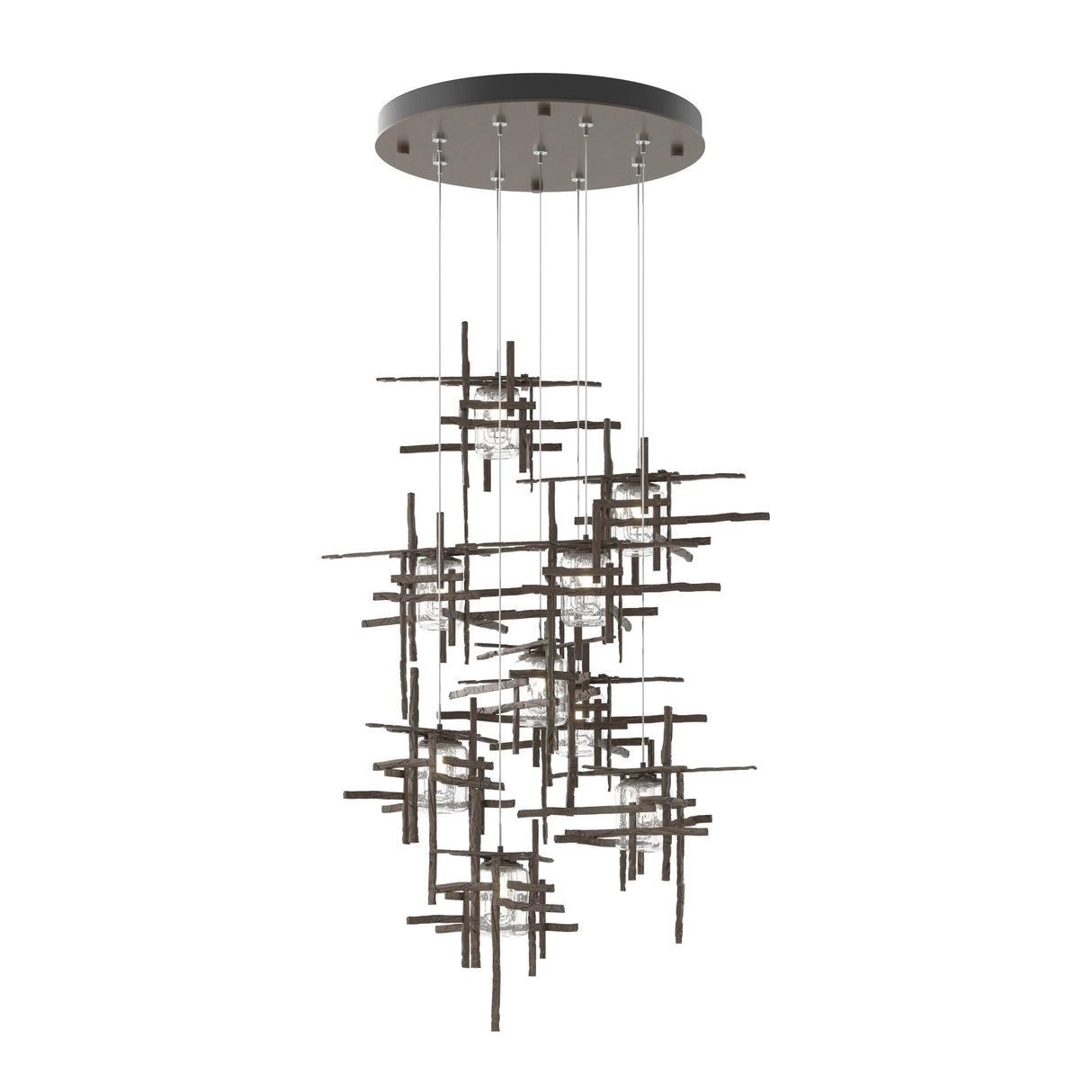 Hubbardton Forge 2022 Bronze Seeded Clear Glass (II) Standard Tura 9-Light Seeded Glass Pendant