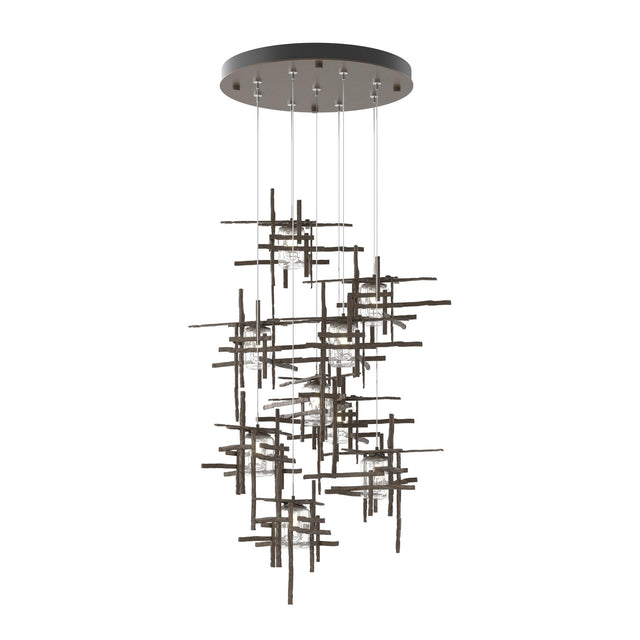 Hubbardton Forge 2022 Bronze Seeded Clear Glass (II) Standard Tura 9-Light Seeded Glass Pendant