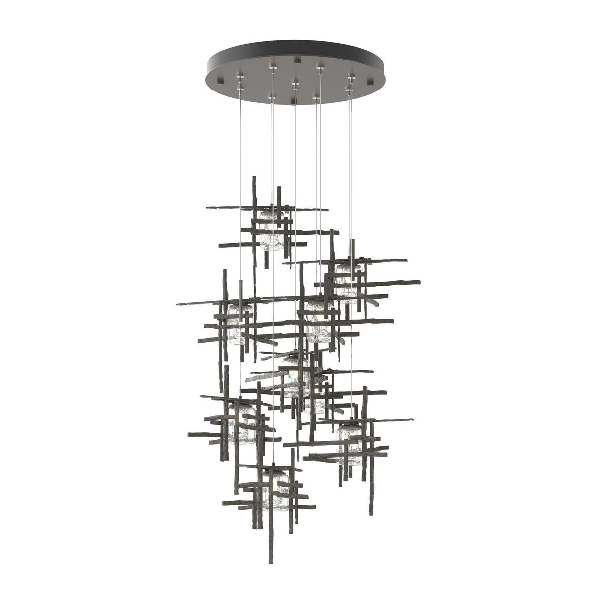 Hubbardton Forge 2022 Dark Smoke Seeded Clear Glass (II) Standard Tura 9-Light Seeded Glass Pendant