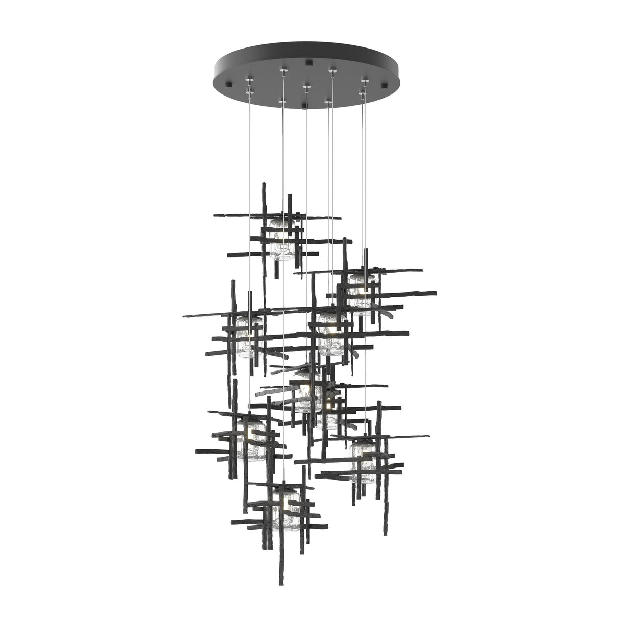 Hubbardton Forge 2022 Black Seeded Clear Glass (II) Standard Tura 9-Light Seeded Glass Pendant