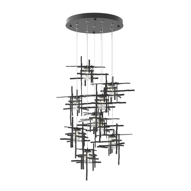 Hubbardton Forge 2022 Black Seeded Clear Glass (II) Standard Tura 9-Light Seeded Glass Pendant