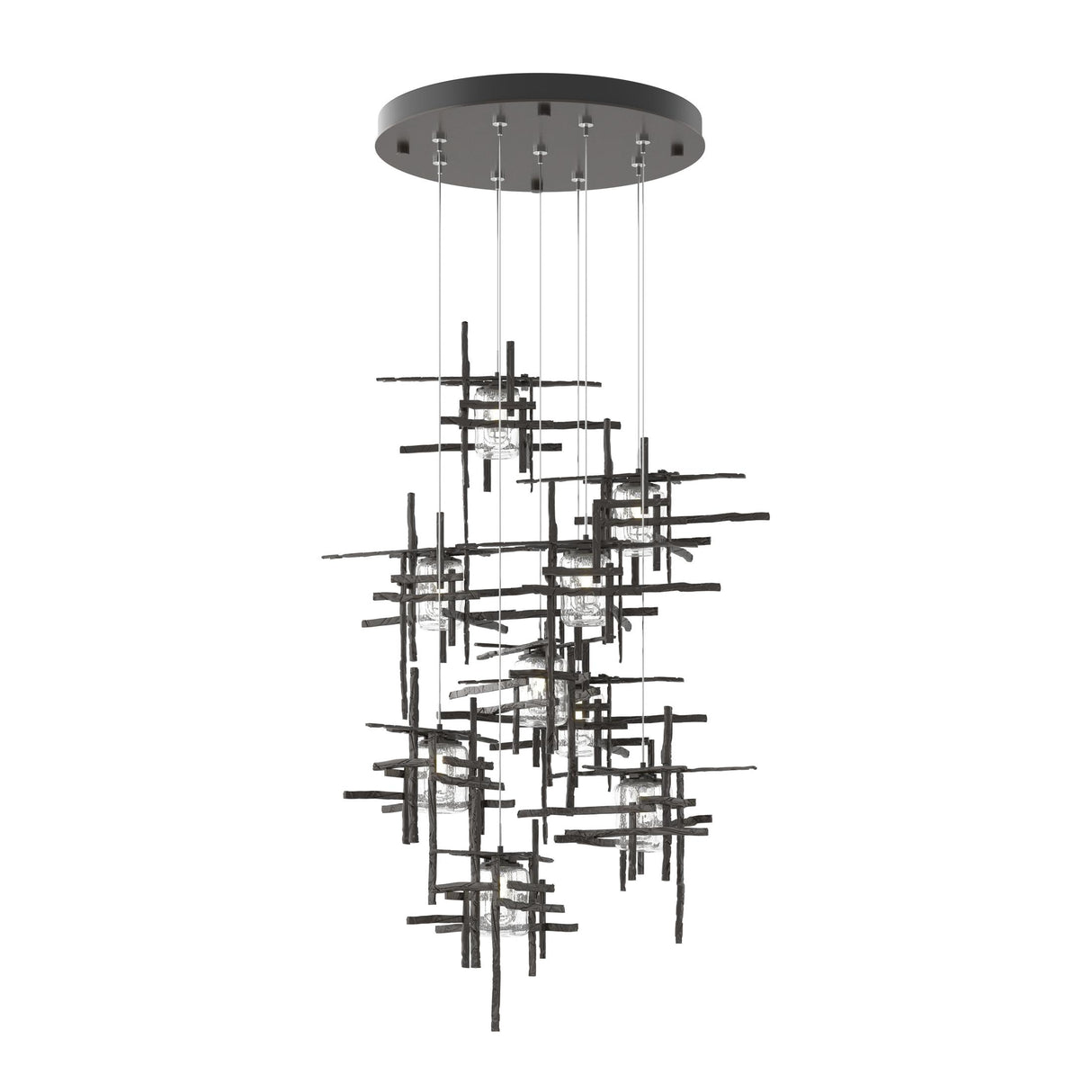 Hubbardton Forge 2022 Oil Rubbed Bronze Seeded Clear Glass (II) Standard Tura 9-Light Seeded Glass Pendant