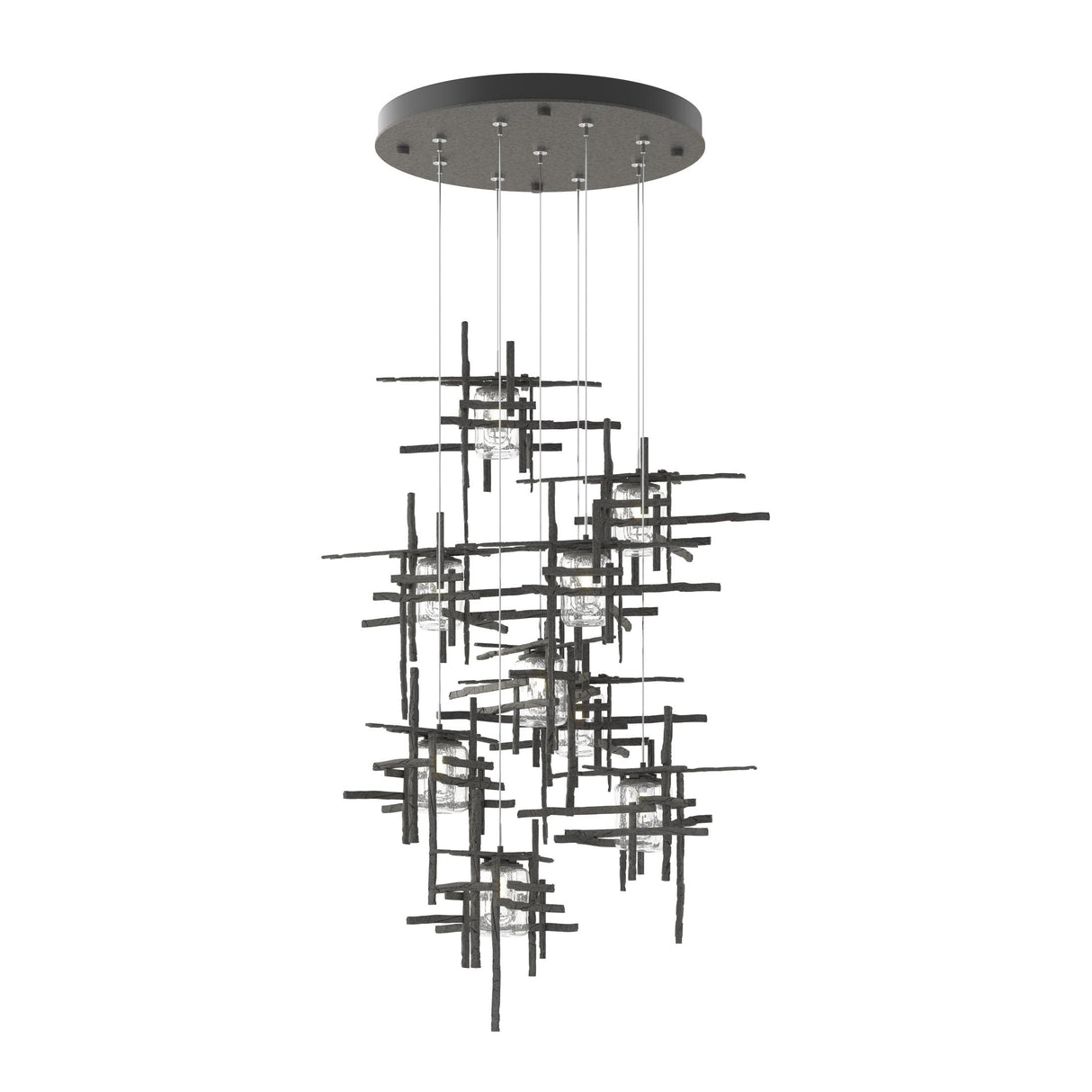 Hubbardton Forge 2022 Natural Iron Seeded Clear Glass (II) Standard Tura 9-Light Seeded Glass Pendant