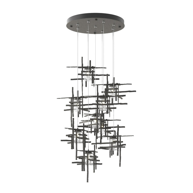 Hubbardton Forge 2022 Natural Iron Seeded Clear Glass (II) Standard Tura 9-Light Seeded Glass Pendant