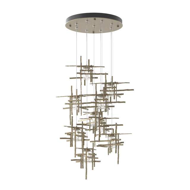 Hubbardton Forge 2022 Soft Gold Seeded Clear Glass (II) Standard Tura 9-Light Seeded Glass Pendant
