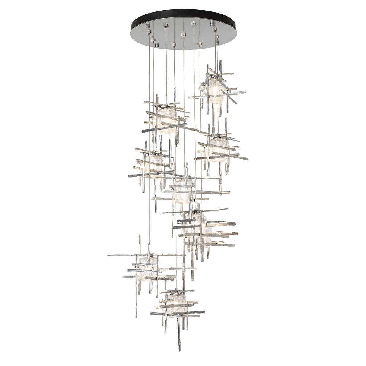 Hubbardton Forge 2022 Sterling Seeded Clear Glass (II) Standard Tura 9-Light Seeded Glass Pendant
