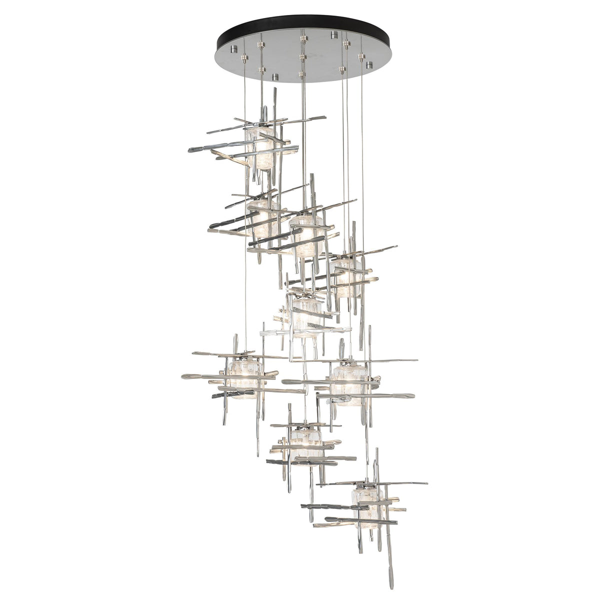 Hubbardton Forge 2022 Sterling Seeded Clear Glass (II) Standard Tura 9-Light Seeded Glass Pendant